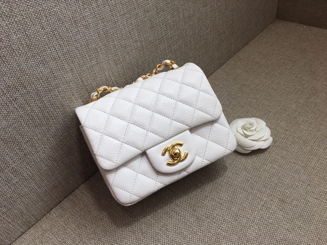 Mini Classic Flap Caviar Bag A01115 White/Gold